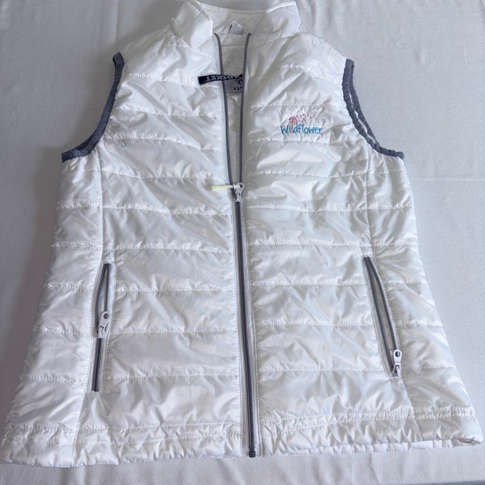 Vantage Puffer Vest medium White Excellent Zocket Quilted Wildflower Zip Up 7326